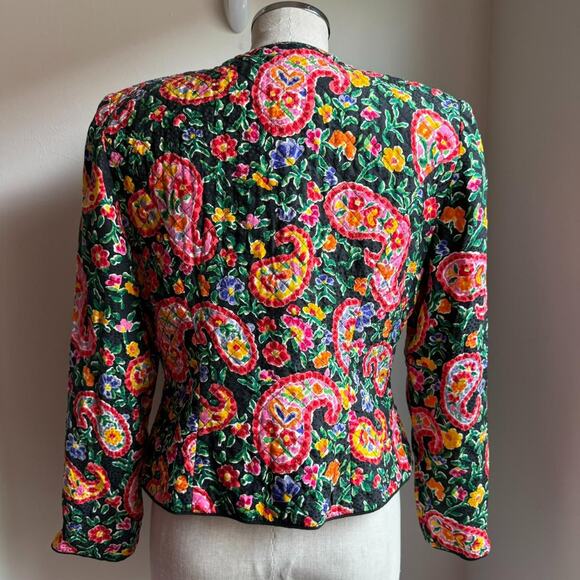 Maggie London Vintage Silk Quilted Paisley Floral Cropped Jacket Sz 6 - Picture 3 of 6